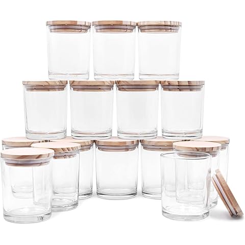 Thick Candle Jars for Making Candles 16 Pcs, 7 OZ Empty Jars with Wood Lids for Can...