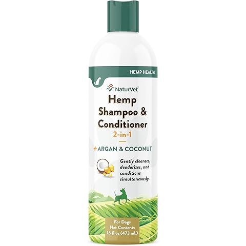 NaturVet Hemp Shampoo & Conditioner 2-in-1 with Argan and Coconut for Dogs, 16oz Liquid, Made in The USA