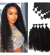 3C Kinky Curly I Tip Hair Extensions Human Hair 14Inch Pre Bonded 100% Keratin Human Hair Microli...