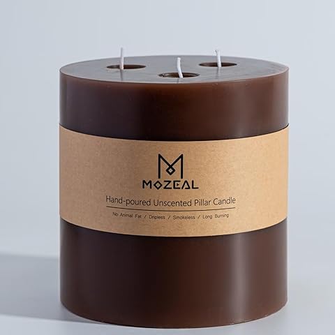 MOZEAL Extra Large 3 Wick Brown Pillar Candle, 6