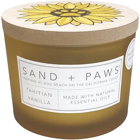 Sand + Paws Scented Candle - Tahitian Vanilla –Luxurious Air Freshening Jar Candles Neutralize pet Odors and Enhance Home décor – 100% Cotton Lead-Free Wicks - 12 oz