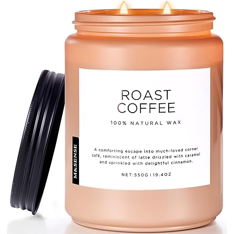 M&SENSE Coffee Candles Scented Strong, 2 Wick Jar Candle 19.4oz, 110 Hours Burning Time, Organic Natural Soy Wax Candle for Bedroom Kitchen Home Decor, Housewarming Gift for Men and Women