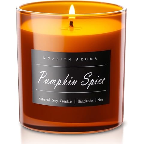 MOASITN Pumpkin Spice Strong Scented Large Luxurious Candles for Home| Organic Soy Fall Candles| Handmade Long Lasting Aromatherapy Jar Candel for Women,Men| as Autumn,Halloween,Relaxing Gifts| 9oz