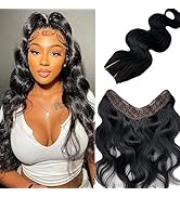 Jet Black Hair Extensions Clip in Human Hair 3/4 Full Head Body Wave Double Weft 14Inch One Piece...