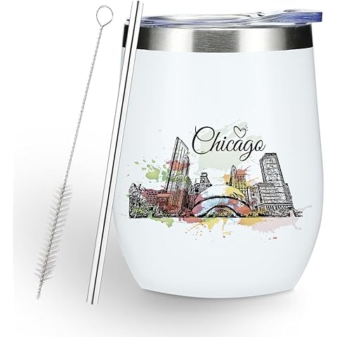Watercolor Chicago Gifts Wine Tumbler Chicago Souvenirs Travel Friendship Gifts for...
