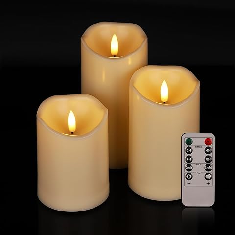 Mingfuxin Outdoor Candles with Timer Waterproof, Flickering Flameless Candles with Remote, Battery Operated LED Fake Candles for Lantern Patio Bathroom Home Decor