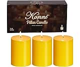 KONNI Yellow Pillar Candles Set of 3, 3