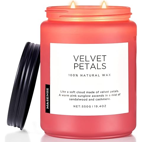 M&SENSE Velvet Petals Large Soy Candles for Home Scented, Organic Natural Soy Wax 19.4oz 110 Hour Long Lasting, Luxury Floral Scented Candle Gifts for Women