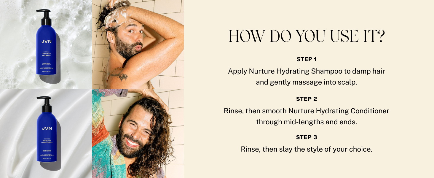 Nurture Shampoo conditioner claims hydration less frizz damaged repair
