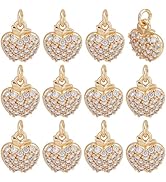 BENECREAT 12Pcs Gold Real 18K Gold Plated Pendant, Apple Brass Charms Pendants, Brass Micro Pave ...