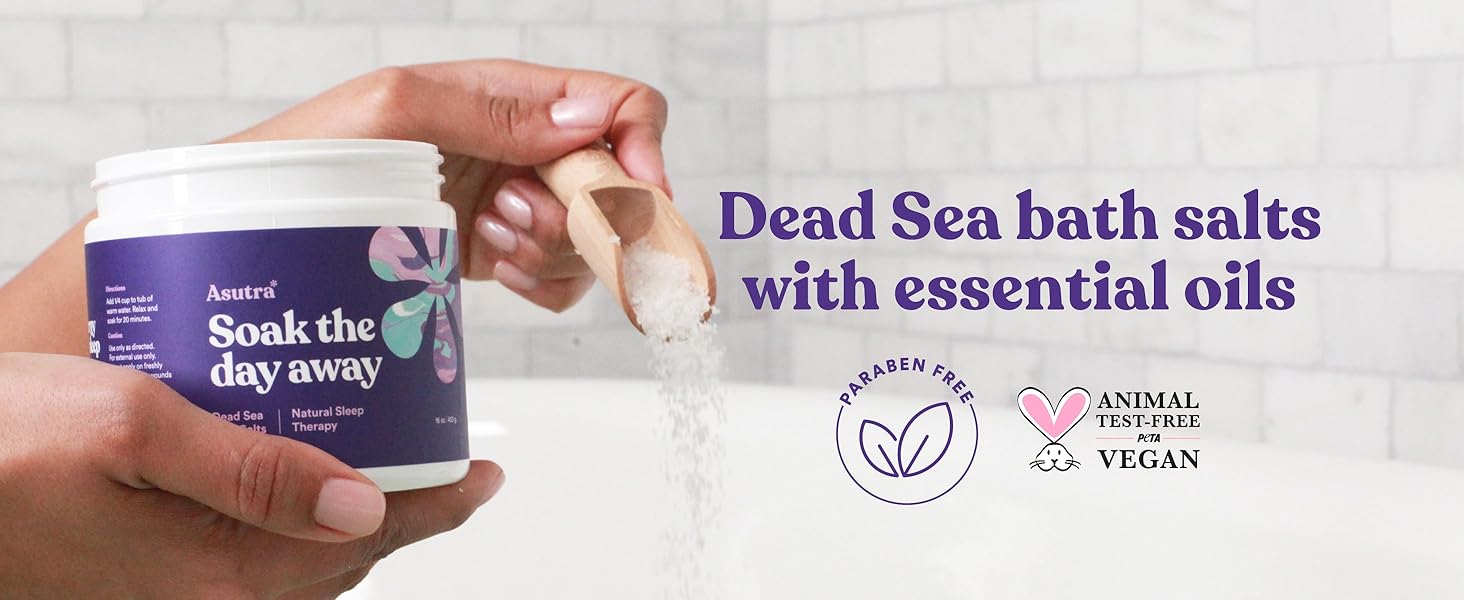 dead sea bath salts with essential oils bedtime nightime soak bath tub vegan