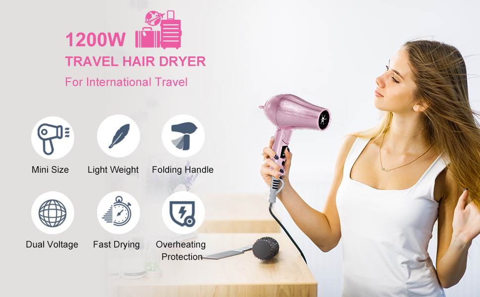 travel hair dryers,pink hair dryer,travel hair dryer with diffuser