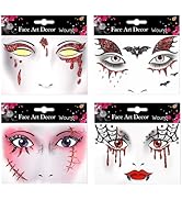 Boko 4Pcs Halloween Face Stickers, Red White Black Halloween Stickers for Face Glitter Makeup, Se...