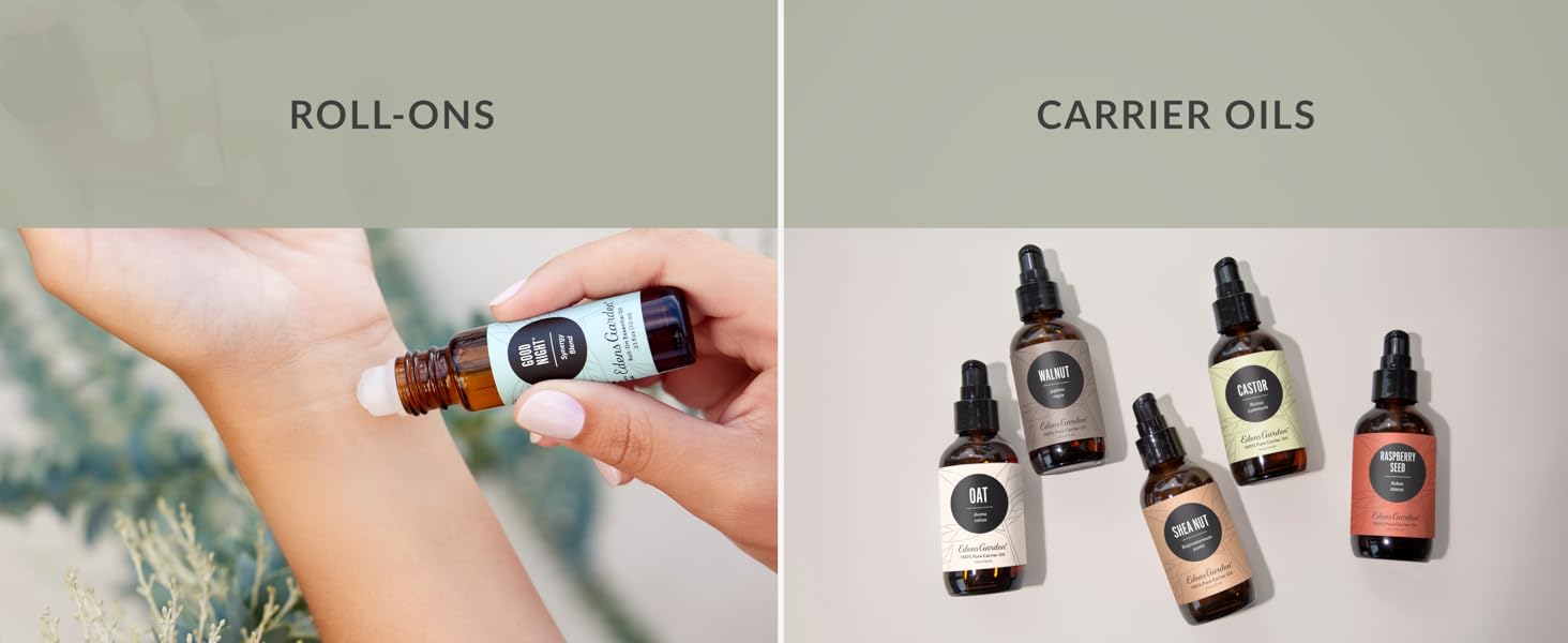 essential oil roll ons and carrier oils for using on the skin & stress relief & pain
