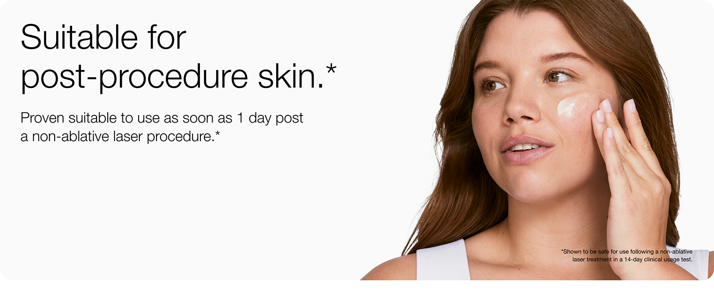 Suitable for post procedure skin. Proven suitable to use as soon as 1 day post a non-ablative laser