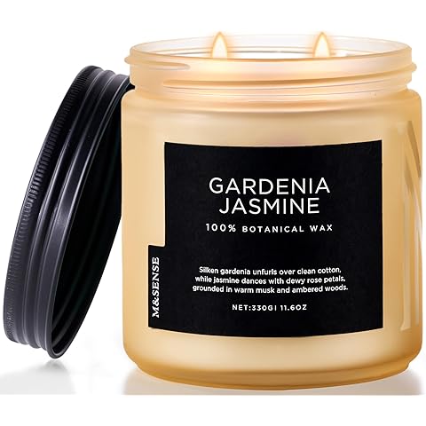 M&SENSE Gardenia Jasmine Scented Candle - 11.6oz Natural Soy Wax Clean Non Toxic 70-Hour Burn, 2-Wick Aromatherapy Candle for Bath & Office - Highly Scented Housewarming Gift for Mom Teacher Friends