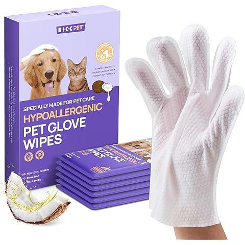 HICC PET Cleaning Deodorizing Glove Wipes for Dogs & Cats, Vet Recommended Hypoallergenic Pet Cleaning and Hydrating Glove Wipes, Nourish Fur Coconut Oil Pet Bathing Wipes for Horse Coat Care