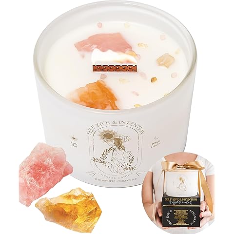Large Crystal Candles for Women - 12oz Soy Wood Wick Candles That Crackle. Scented, Non-Toxic, Luxury Aromatherapy. Unique Meditation Spiritual Gifts for Women