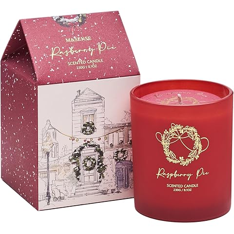 M&SENSE Christmas Holiday Candle - Raspberry Pie Scent, 8.1oz Soy Wax, Ideal Winter Home Decor Gift for Women and Men