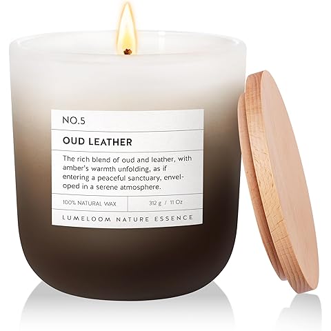 Oud & Leather Scented Candle, 11oz Aromatherapy Soy Wax Candles for Home Scented, L...