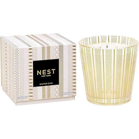 NEST New York Scented 3-Wick Candle, Winter Chai - 21.2 oz - Up to 100-Hour Burn Time - Reusable Glass Vessel
