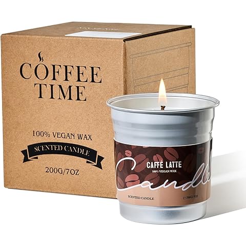 M&SENSE Coffee Candles Caffe Latte Scented, Vegan Soy Candles for Home Scented, 7.05oz 48-Hour Long Burning Time, Cozy Aromatherapy Candles for Stress Relief, Coffee Lover Gift for Women & Men