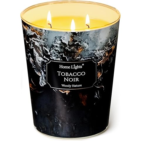HomeLights Scented Candles for Women & Men, 34oz Candle Jars Aromatherapy 3-Wick Candle, Ideal for Industrial Chic Home Decor and Gifts, Tobacco Noir