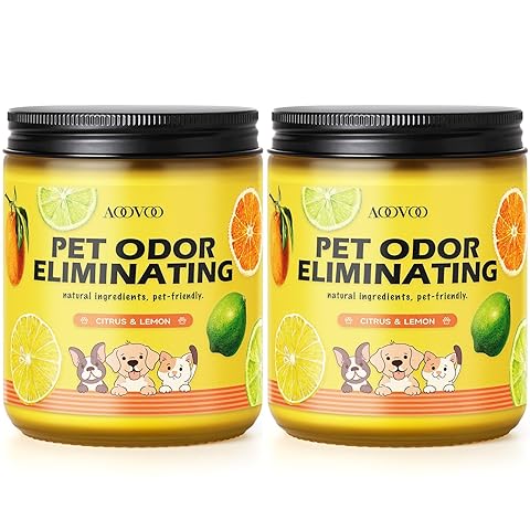 AOOVOO Pet Odor Eliminator Candle - 2 Pack Citrus Lemon Odor Eliminating Candle, Highly Fragranced Air Freshing Scented Candles, Natural Soy Wax, 18 oz