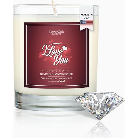 I Love You Surprise Candle with Diamond Inside | Foreverwick Candles | Scented Soy Candles Gifts for Women Anniversary Candle Wax | Romance Candles All-Natural Organic Soy Candle 14oz | 70h