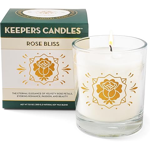 Rose Scented Candle Jar by Keepers Candles - 40 Hour Burn, 7oz Soy Wax, 10oz Reusab...