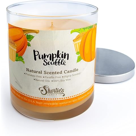 Pumpkin Souffle Scented Natural Soy Candle, Essential Fragrance Oils, 100% Soy, Phthalate & Paraben Free, Clean Burning, 9 Oz.