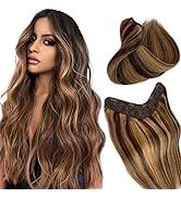 Clip Hair Extensions Human Hair Chocolate Brown to Caramel Blonde Ombre Highlight Clip Hair Exten...