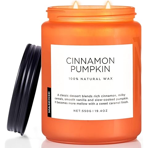 M&SENSE Cinnamon Pumpkin Fall Scented Candles, 19.4oz Soy Natural Candles 110 Hours Long Lasting Slow Burning Halloween Autumn Candle Gifts for Home Decor
