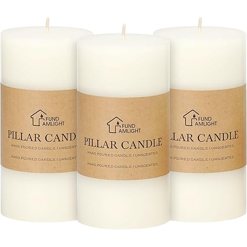 3x6 Inch White Pillar Candles Set of 3 - Decorative Unscented Pillar Candle, Long Burning Dripless Candle for Table Decor, Smokeless Large Pillar Candles for Wedding Table Decor