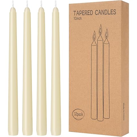 12 Pack Ivory Taper Candles 10 inch - Taper Candles Dripless, Smokeless, Unscented ...