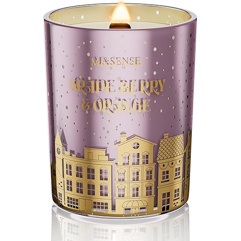 M&SENSE Grape Berry & Orange Scented Candle, Wooden Wick 18oz 100 Hour Long Lasting Burn Large Natural Soy Wax Non Toxic Winter Candle for Holiday and Stress Relief