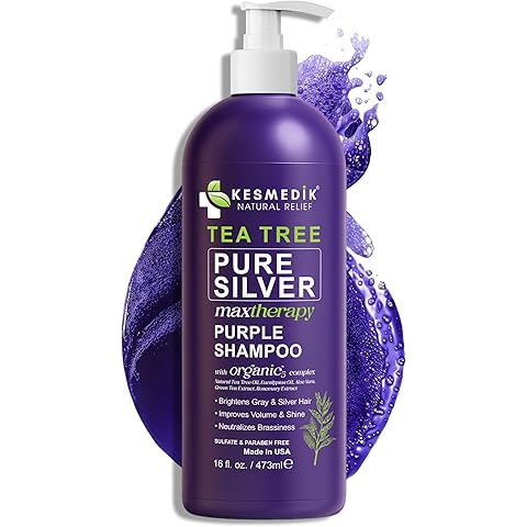 Professional Purple Shampoo with Tea Tree Oil for Silver & Gray Hair, Anti-Brass To...