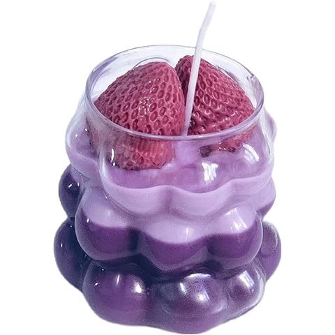 Lavender Lilac Grape Strawberry Candle| Food Grade Ingredients | Handmade with Soywax and Beeswax| 7% Essential Oil Added|10.5oz for Over 70 Hours| Unique Grape Shaped Container