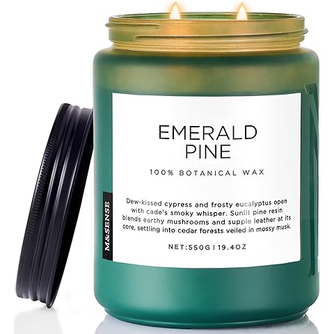 M&SENSE Pine Scented Candles Natural Soy Wax Clean Non Toxic 19.4oz 110 Hours Large Long Lasting Christmas Winter Scented 2 Wicks Candle Gift for Holiday & Family Friends Teachers