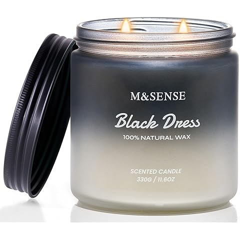 M&SENSE Vanilla Leather Scented Candles for Men, 11.6oz 2 Wick 70 Hours Long Lasting Soy Wax for Home Scented, Highly Scent Black Luxury Candles Home Fragrance Holiday Gifts for Him