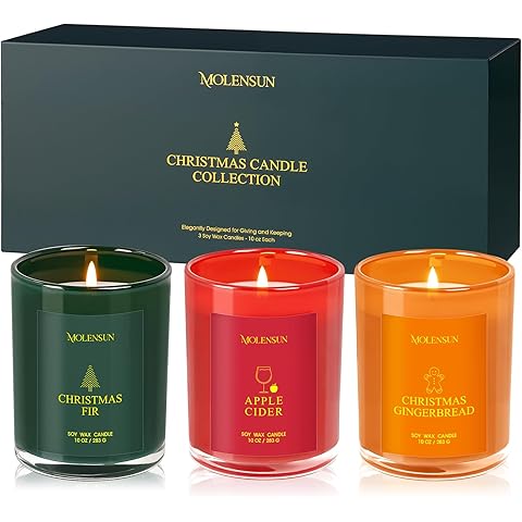 Christmas Candles Gift Set, 3 Pack Total 30oz Soy Scented Candles — Christmas Fir, Gingerbread & Apple Cider, in Luxury Gift Box, Birthday & Holiday Gifts for Women & Men, Winter Festive Home Decor