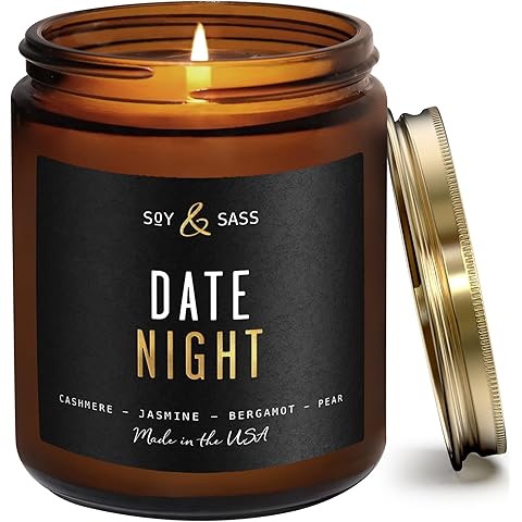 Date Night Candle I Scented Black Candles for Men or Women - French Cashmere & Vanilla Scent Soy Wax - Infused w/Essential Oils | Mens Candle I Long-Lasting 50Hr Burn, 9oz I Non Toxic I Made in USA