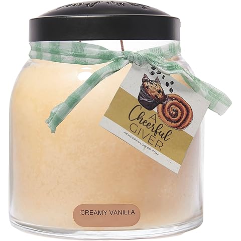 A Cheerful Giver - Creamy Vanilla - 34oz Papa Scented Candle Jar with Lid - Keepers of the Light - 155 Hours of Burn Time, Gift for Women, White