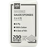 Medline 4 x 4 inch Gauze Sponges, 100% Cotton, 8-Ply Woven Non-Sterile Gauze (Pack of 200)
