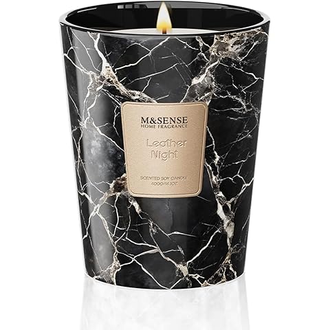 M&SENSE LeatherNight Scented Candles for Home, Lead-Free Wick Highly Scented Jar Candles, 14.1 Oz 80 Hours Lasting Burning Candles Gifts for Women, Relaxing Aromatherapy Candle for Stress Relief