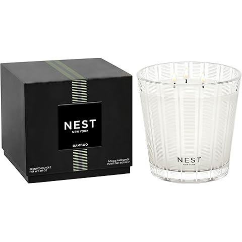 NEST New York Scented 3-Wick Candle, Bamboo - 21.2 oz - Up to 100-Hour Burn Time - Reusable Glass Vessel