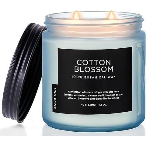 M&SENSE Clean Cotton Scented Candle - 11.6oz Natural Soy Wax Clean Cotton Blossom Scent Non Toxic Candle, 70-Hour Slow Burning 2-Wick Aromatherapy Home Fragrance Gifts for Home Decor