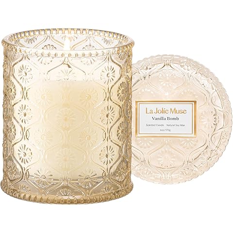 LA JOLIE MUSE Fall Candle | Vanilla Bomb Candle –Vanilla, Lemon Zest & Patchouli | 6 oz Cotton Wick | Natural Soy Wax | 40 Hours Clean Burn | Gift-Ready for Autumn Hosting | Seasonal Home Décor