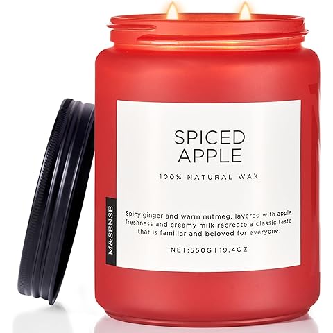 M&SENSE Spiced Apple Scented Candles for Home Natural Soy Wax 19.4oz 110 Hours Large Long Lasting Highly Scented Classic Christmas Holiday 2 Wicks Candle Gift Home Decor