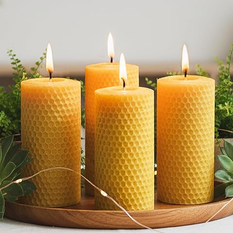 4 Packs 3x6 Inch Beeswax Candles, Large Honeycomb Beeswax Pillar Candles, 45 Hours ...